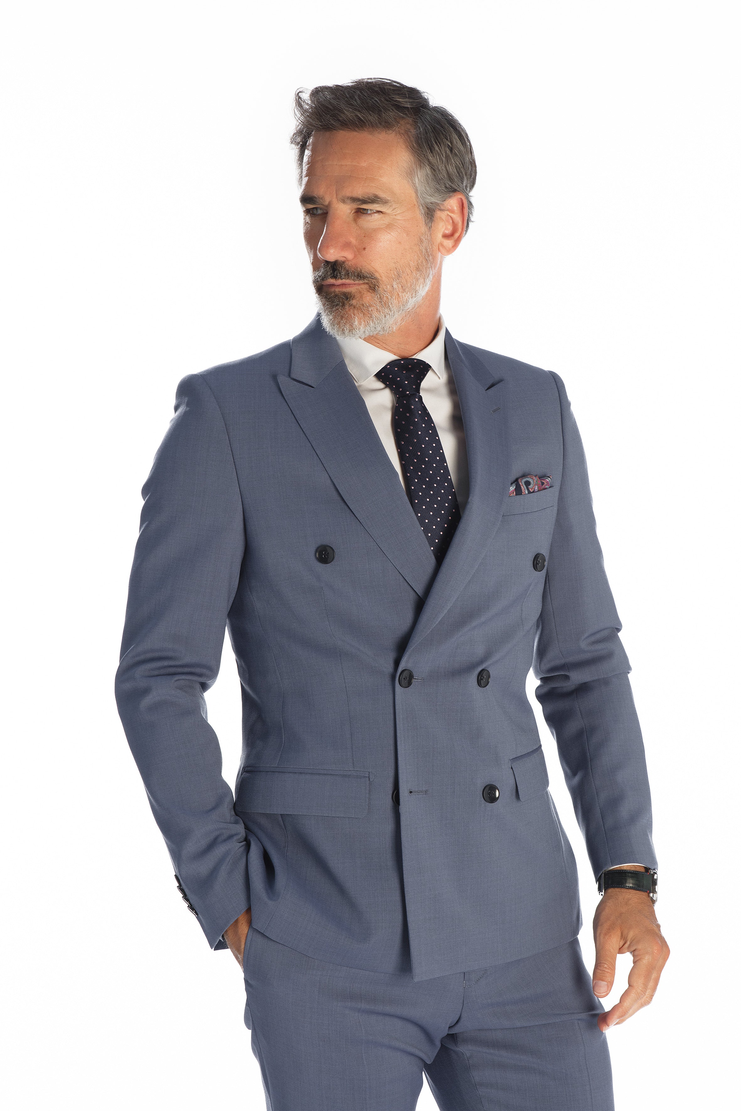Costume Meo lavande  chemise col retournée marine recadré