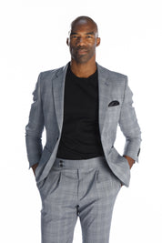 Costume Mickael bleu carreaux poches plaquées