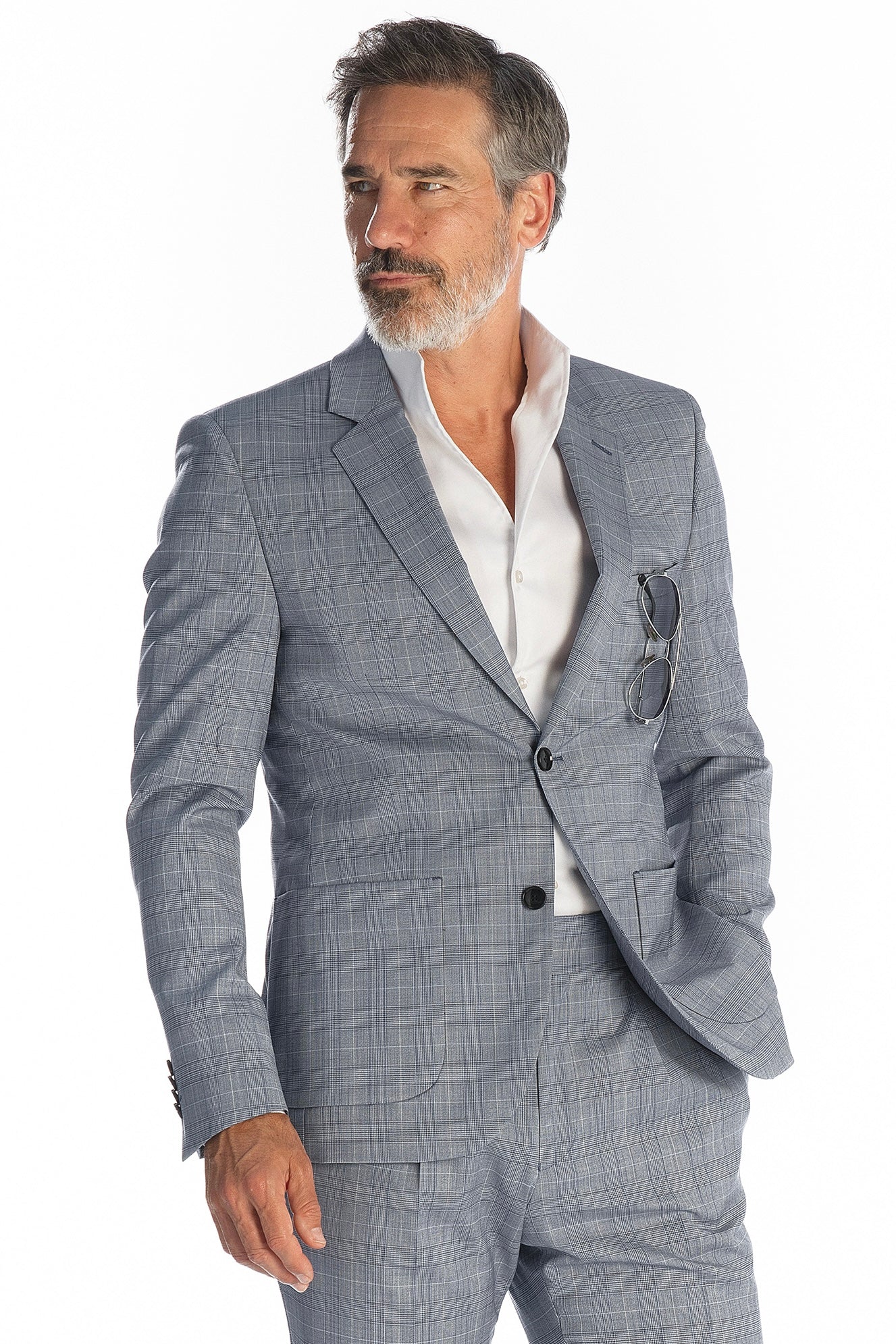 Costume Mickael bleu carreaux poches plaquées