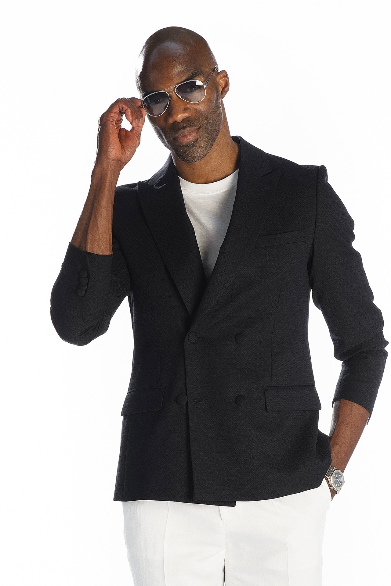 Veste croisé Méo marine à motif