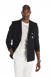 Veste croisé Méo marine à motif