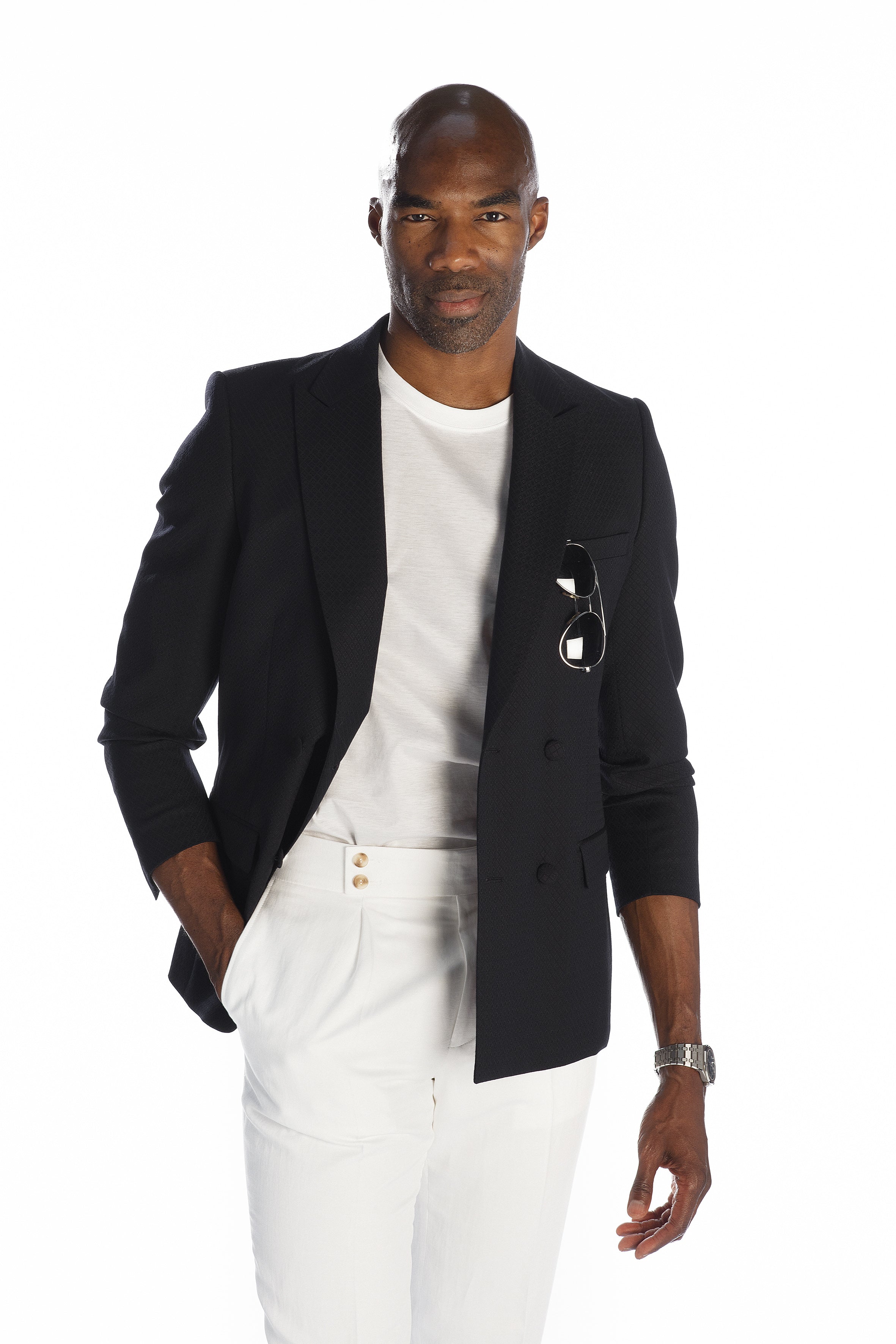 Veste croisé Méo marine à motif